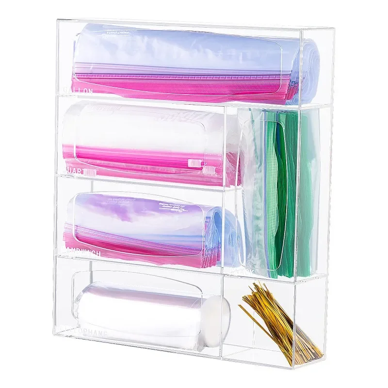 Acrylic self-sealing bag, storage drawer, wall-mounted food sorting box, fresh-keeping zipper bag organizer, storage