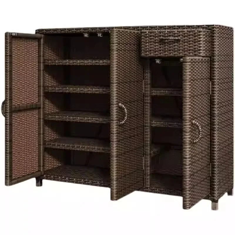 Balcony Outdoor Sunscreen Waterproof Shoe Cabinet Home Door Entry Storage Cabinet Rattan Villa Door Large Capacity Sunscreen