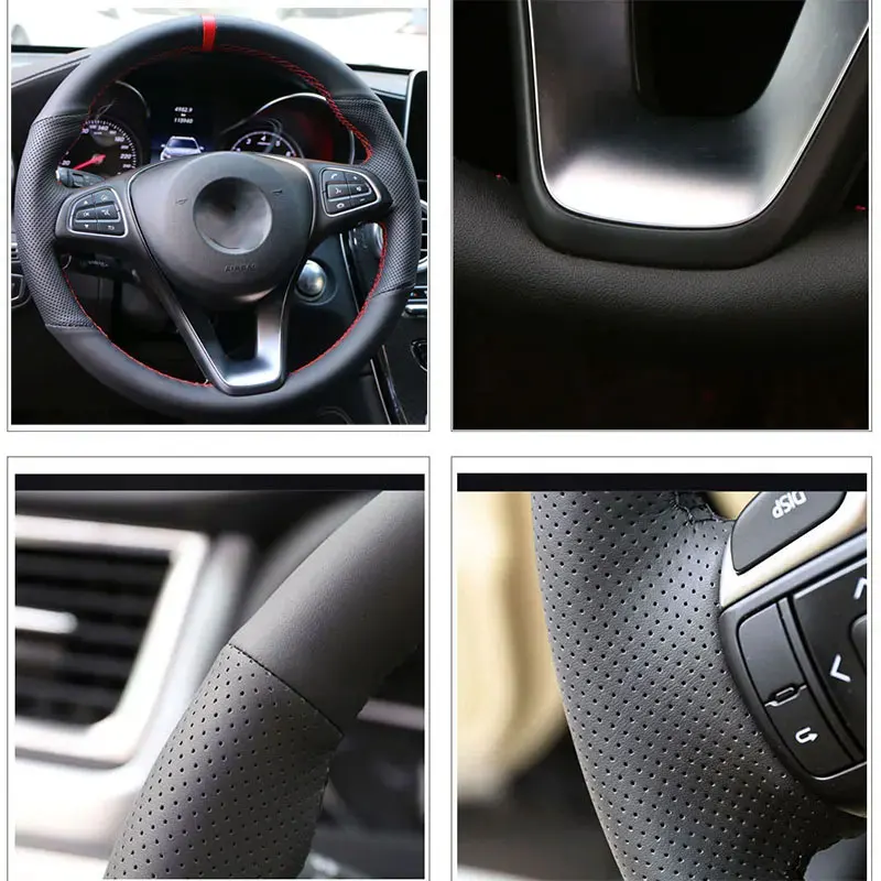 أسود ستوكات الجلود الاصطناعية غطاء عجلة القيادة سيارة لفورد فيوجن مونديو 2013 2014 حافة لينة التخميد قبضة السيارات #2