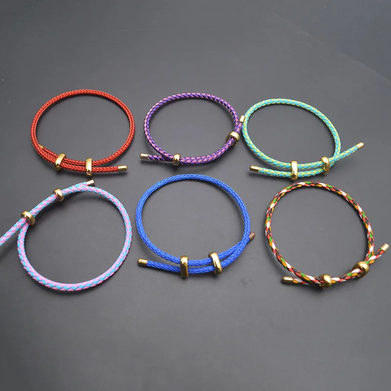 

Wholesale 20pcs/lot 26cm Length Adjustable Nylon Cord with Brass Finding Slider Bracelet for Women DIY Color Fashion Jewelry