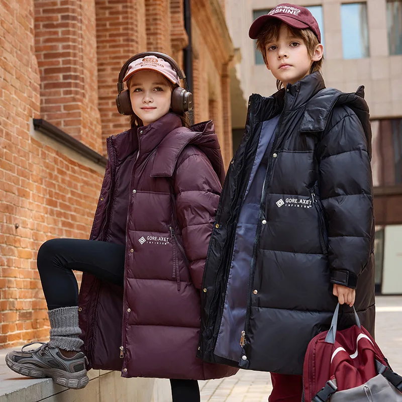 

RAISE YOUNG 2025 Winter Children Down Jacket Thick Warm Long Hooded Down Jacket For Teenager Girls Outerwear Coats 6 To 14 Years