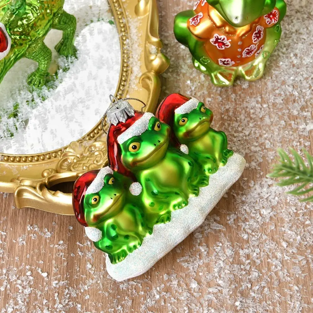 

Glass Painted Christmas Decorations Frog Crocodile Dinosaur Shape Green Hanging Ornaments Christmas Ornaments