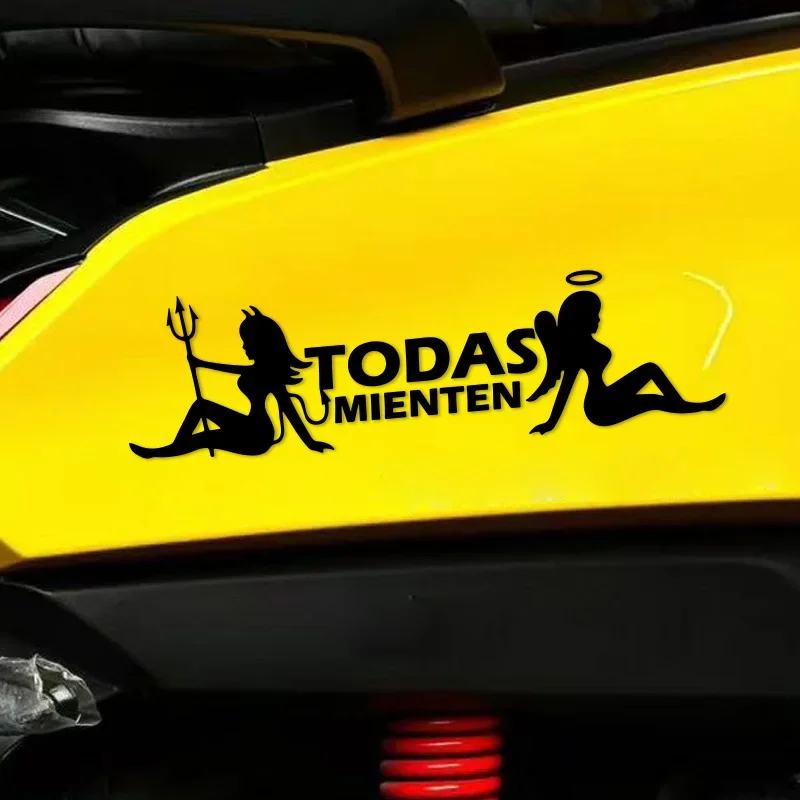 1PC TODAS MIENTEN Angel and Devil Funny Motorcycle Stickers for Motorbike Front Windshield Fuel Tank Scooter Body Vinyl Decals