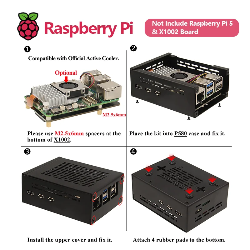 Imagem -03 - Geekworm-metal Case P580 para Framboesa pi e Placa X1002 Não Suporta X1000 X1001 X1003