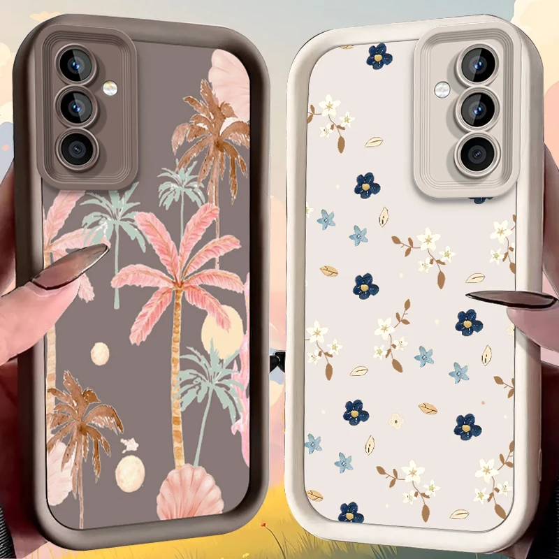 Simple Blue White Floral Case for Samsung Galaxy A37 A36 A35 A34 A33 A32 A26 A24 A23 A17 A16 A15 A14 A13 A12 4G 5G A07 A06 Cover