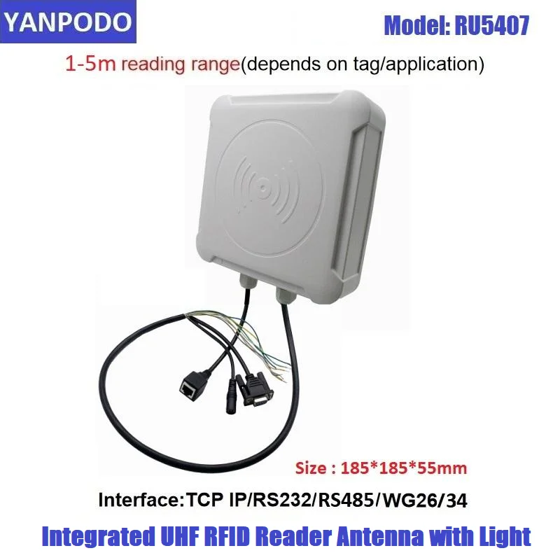 YANPODO UHF RFID Integrated Reader 5Meter with Light RS232 USB TCP IP Interface Free SDK for Parking Integrated UHF 12V Antenna