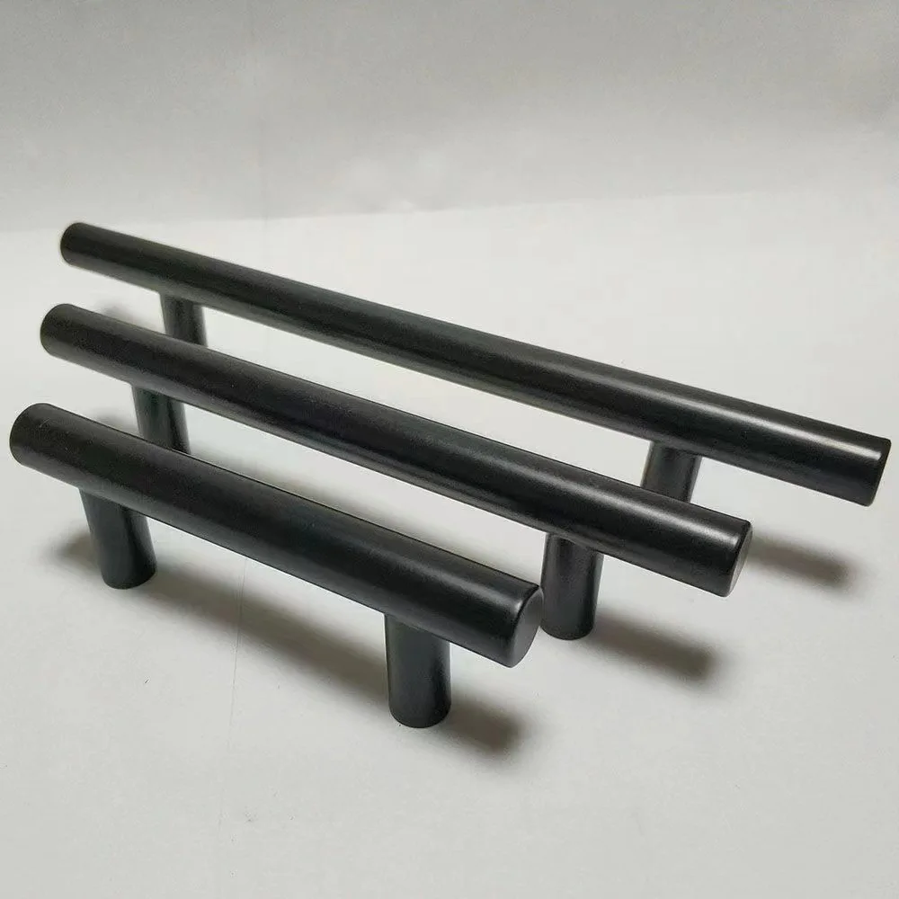 2-20pcs Brushed Gold Kitchen Handle Stainless Steel T Bar Door Pull 76mm 96mm Cabinet Knobs and Handles Black Furniture Handle