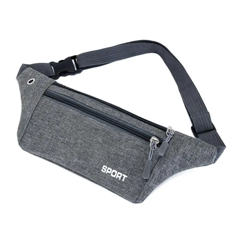 2026 New Style Waterproof Oxford Fabric Running Waist Bag Thin Casual Sporty Men's Bag with Three-layer Zipper Fly Blue Valley