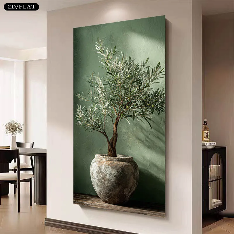 Large Frameless Canvas Wall Art,1pc frameless Canvas Painting 2D/Flat Large Modern Olive Tree in Pot Canvas Wall Art, Frameless