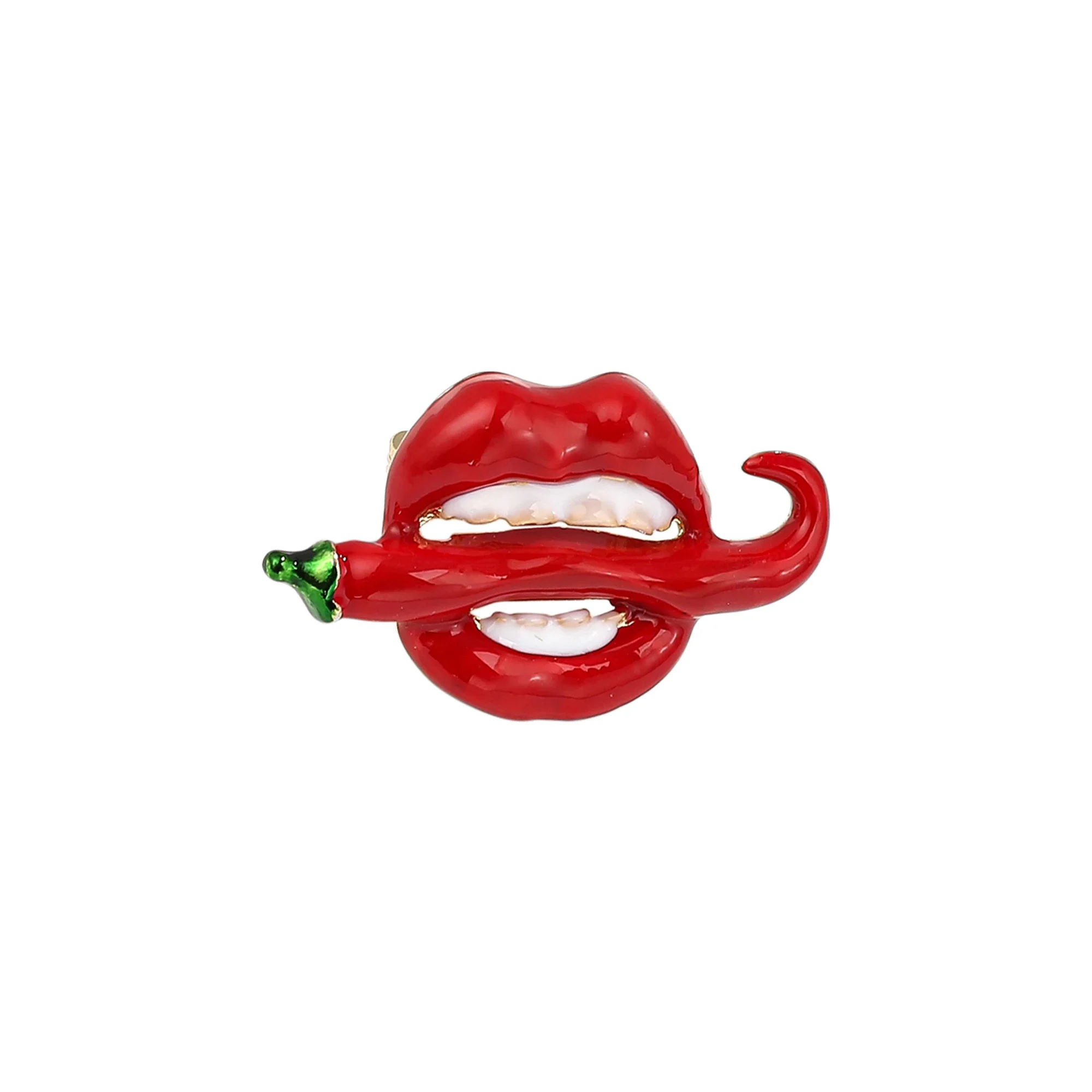 Women Brooch Mexican Style Vintage Enamel Mouth Bite Hot Chili Lapel Pins Party Sex Red Lips Accessories Luxury Jewelry