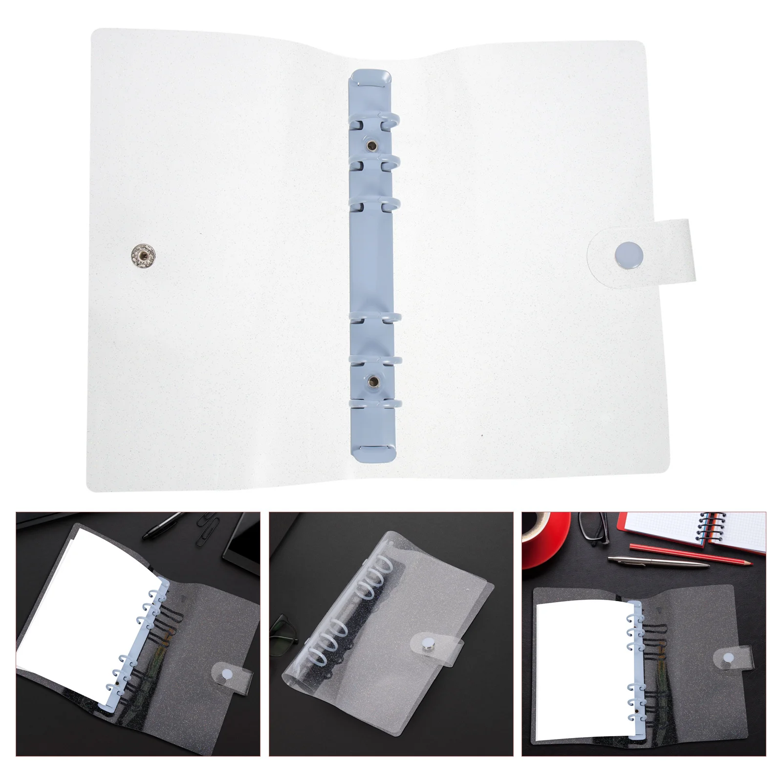 غطاء مجلد بستة فتحات مقاس A6، غطاء دفتر ملاحظات شفاف قابل لإعادة الملء، زر قفل، مجلد مستندات، منظم مكتب المدرسة #1