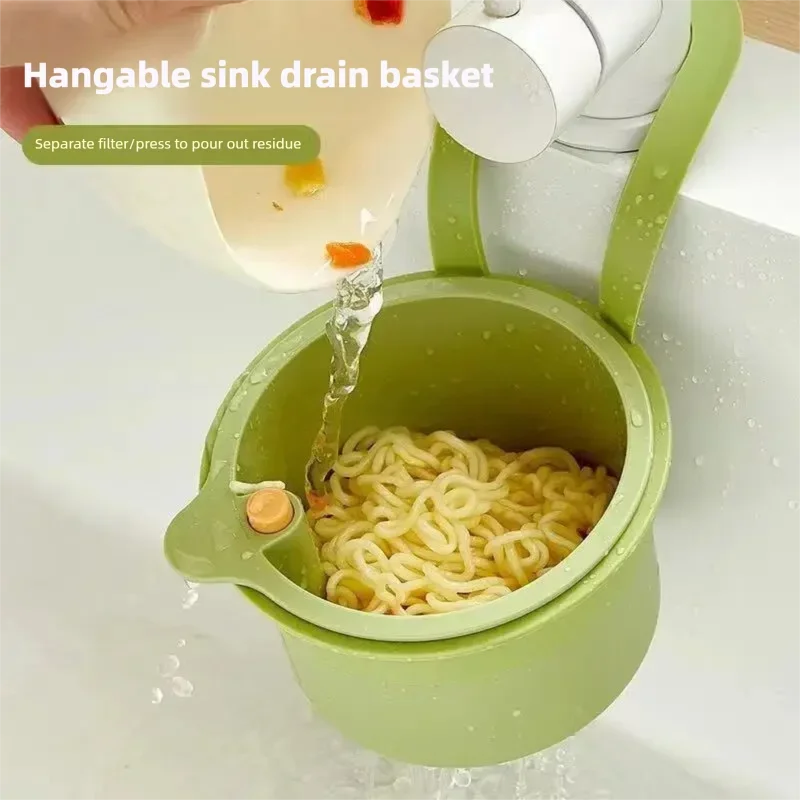 Self Cleaning Kitchen Sink Strainer Basket Press Automatic Dumping Waste Catcher Faucet Hanging Draining Basket Trash Filter
