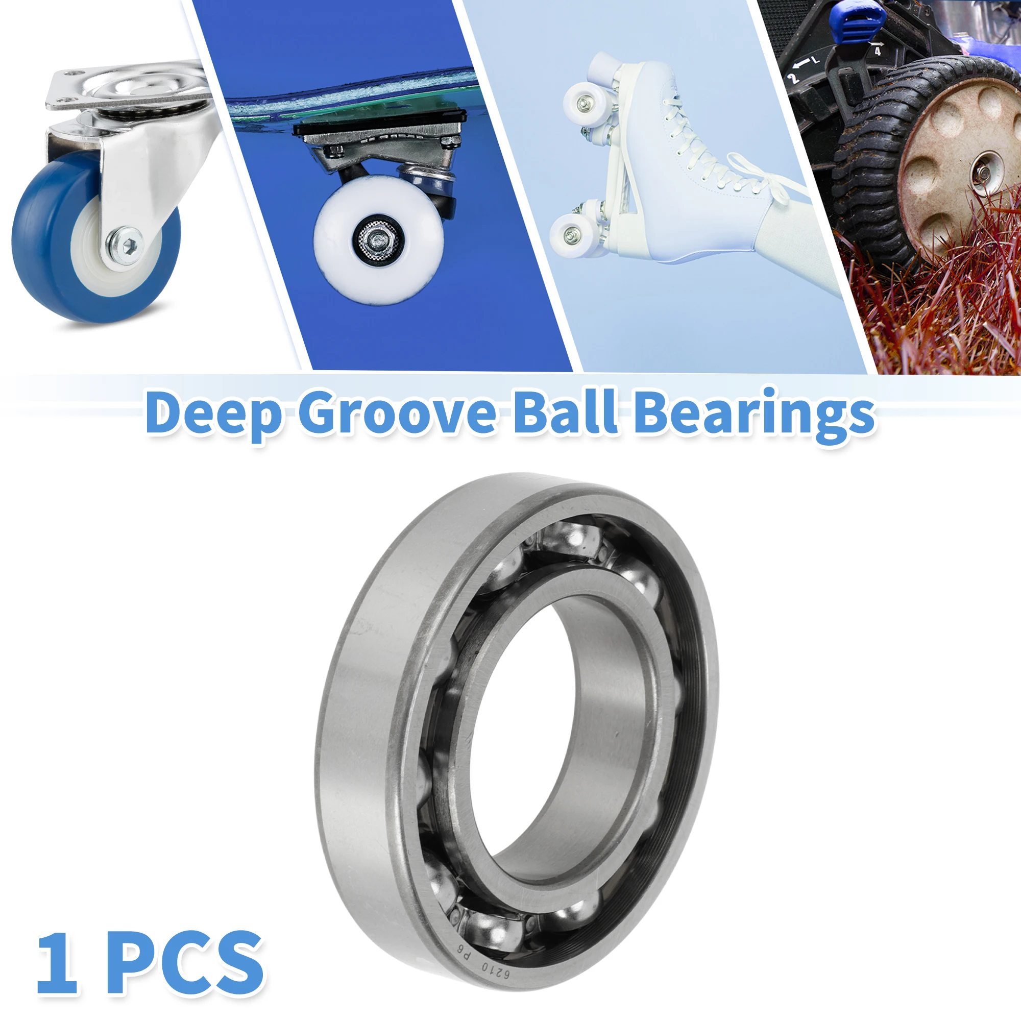 Motoforti 6210 Deep Groove Ball Bearings P6 50x90x20mm Lubricated Bearings Open Type Silver Tone Scooter Skateboard Wheel