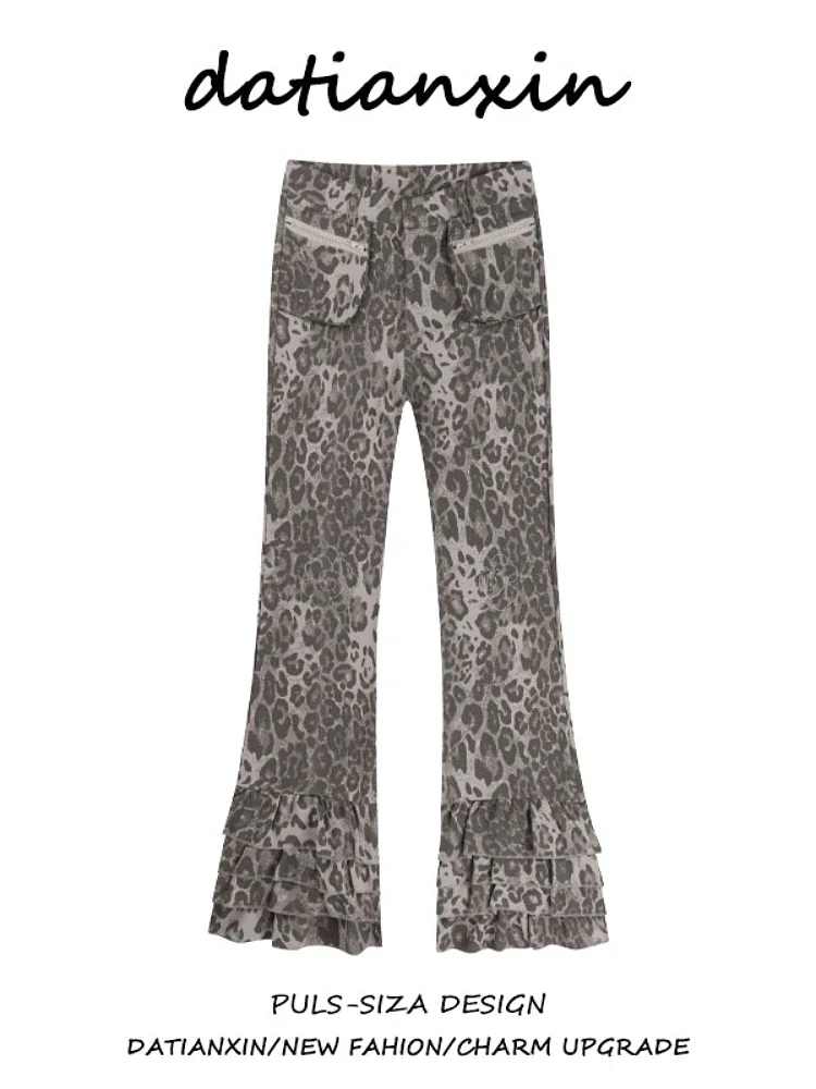 Pantaloni da donna vintage con stampa leopardata Pantaloni streetwear retrò a gamba larga Pantaloni lunghi casual a gamba larga dal design Boho per le donne rilassate