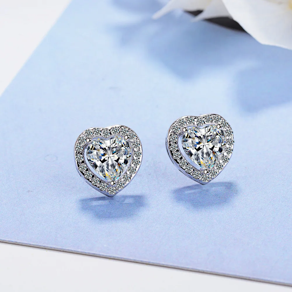 925 Sterling Silber Ohrringe Herz CZ Zirkon für Damen Luxus Hochzeitsschmuck Verlobungs-Accessoires Mode Geschenke Party – Detail 3