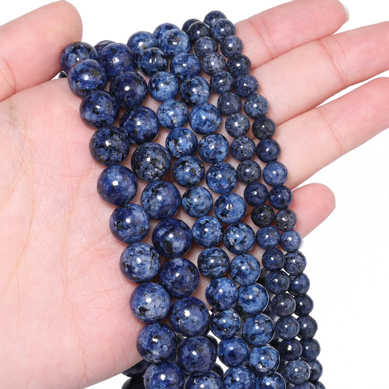 6/8/10mm Blue Black Spot Jasper Beads Natural Stone Round Spacer Beads for Jewelry Making Supplies DIY Bracelet Accessories 15''