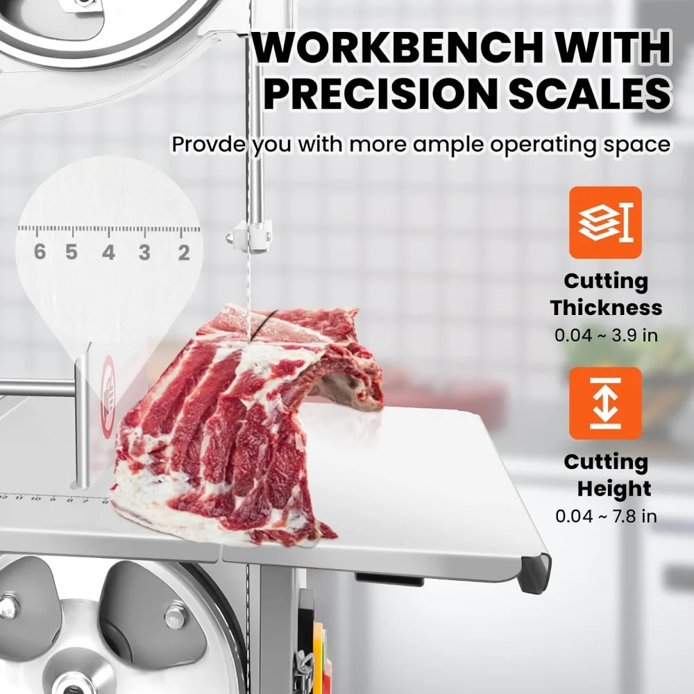 Sega per ossa elettrica ad alta potenza da 1000 W con piano di lavoro in acciaio inossidabile 18x14, taglia spessore 0,04-3,9, ideale per carne congelata