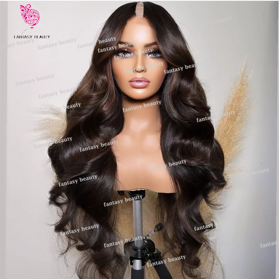 

Highlights Honey Blonde Women's wig U Part wig Chocolate Brown V Part 100% Human Hair wig High density lace 250%density Full End