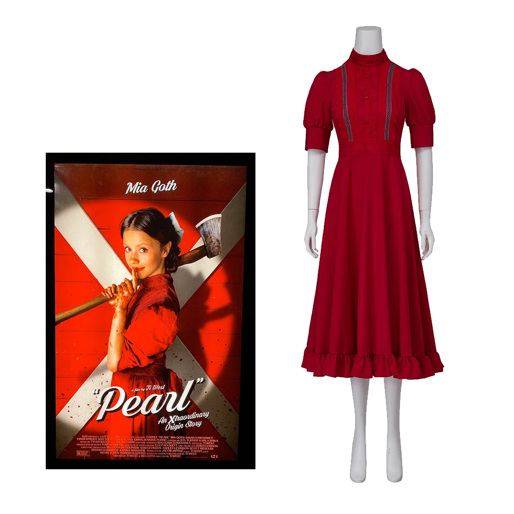 

(In Stock) Horror Movie Pearl Cosplay Costume Red Dress Outfits Ladies Halloween Carnival Suit Disguise Female Women Role Play