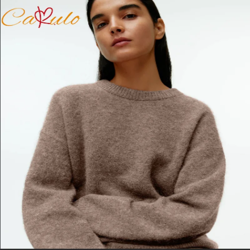 

Autumn Basic O Neck Lantern Sleeve Sweater Women 2024 Oversized Pink Blue Knitted Pullovers Female Casual Thick Warm Tops