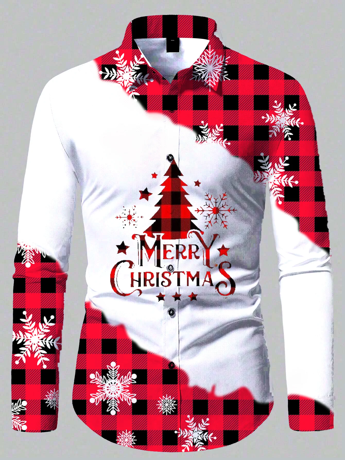 Men's Shirt 3D Santa Claus Theme Bevel Printing Fun Long Sleeve Christmas Lapel Shirt Casual New Year Christmas Gift Shirt