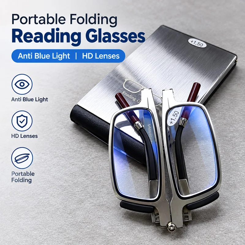 2026 Phone Holder Red Wood Anti Blue Light Folding Reading Glasses Men Women  Portable Presbyopic Eyewear with Ultrathin Case