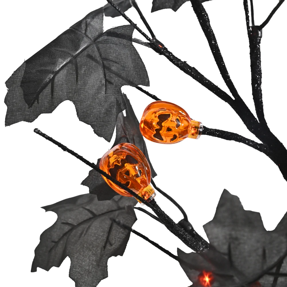 24 LED برتقالي مضاء للهالوين شجرة البتولا الاصطناعية الخفيفة DIY فروع سوداء أضواء الطاولة هالوين مخيف