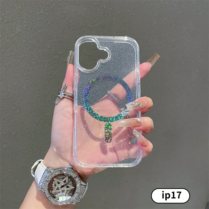 

Colorful Magnetic Phone Case Suitable foriPhone 16 Pro Max，Transparent glitter high-end women's style