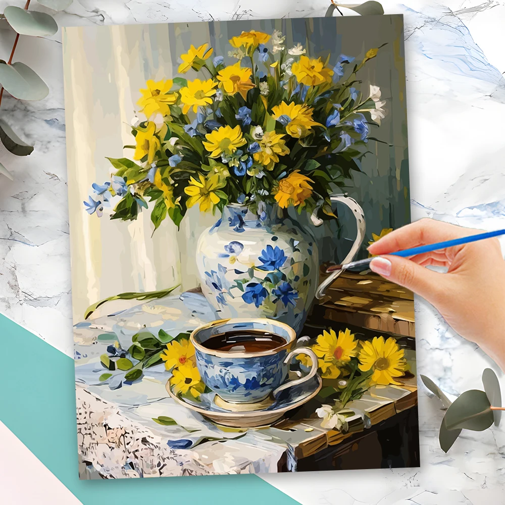 Momoart Malen nach Zahlen: Gerahmte Blumenvase DIY Malset für Erwachsene – Malen nach Zahlen auf Leinwand für Zuhause, Schlafzimmer, Wandkunst