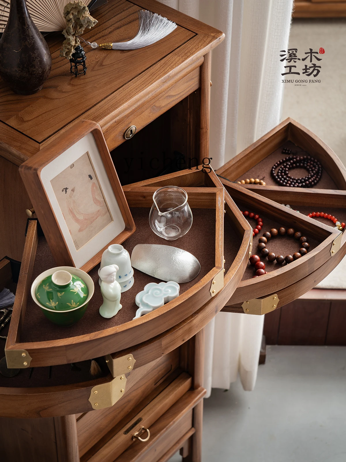 ZZ New Chinese Style Solid Wood Dental Cabinet Tea Cabinet Drawer Tea Set Cultural Play Storage Cabinet