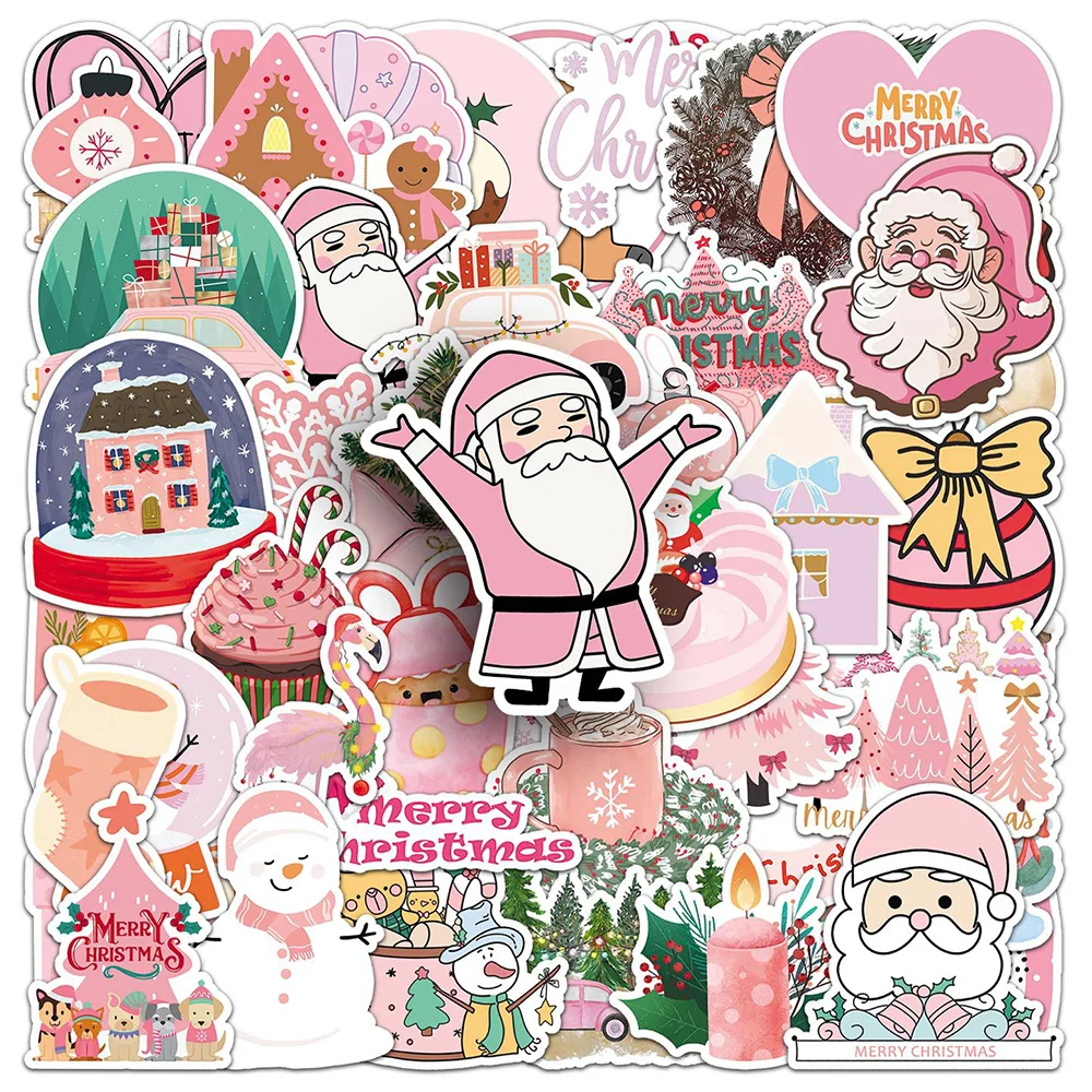 10/30/50pcs Funny Cute Cartoon Pink Christmas Aesthetic Stickers Decals DIY Laptop Notebook Suitcase Decoration Graffiti Sticker
