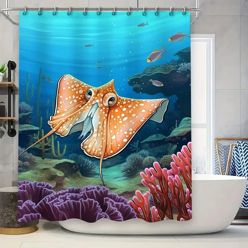 

~O~Underwater World Fish Shower Curtain Bright Colors Coral Design for Bathroom Decorations Waterproof Fabric Size180 x 245cm