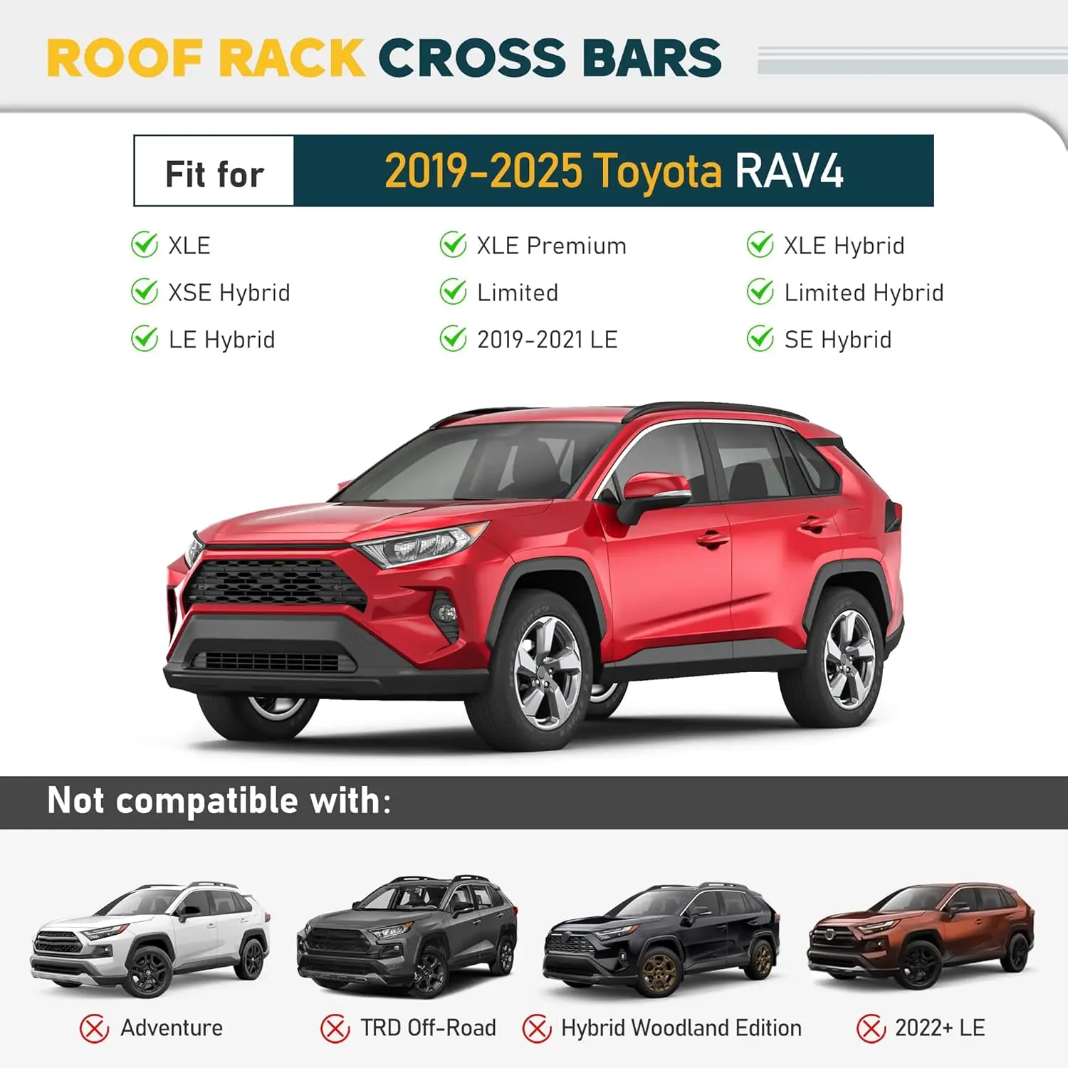 260lbs Roof Rack Cross Bars Fit for Toyota RAV4 2019-2024 Not Fit Adventure/TRD Off-Road/Hybrid Woodland Edition/24 LE with Lock