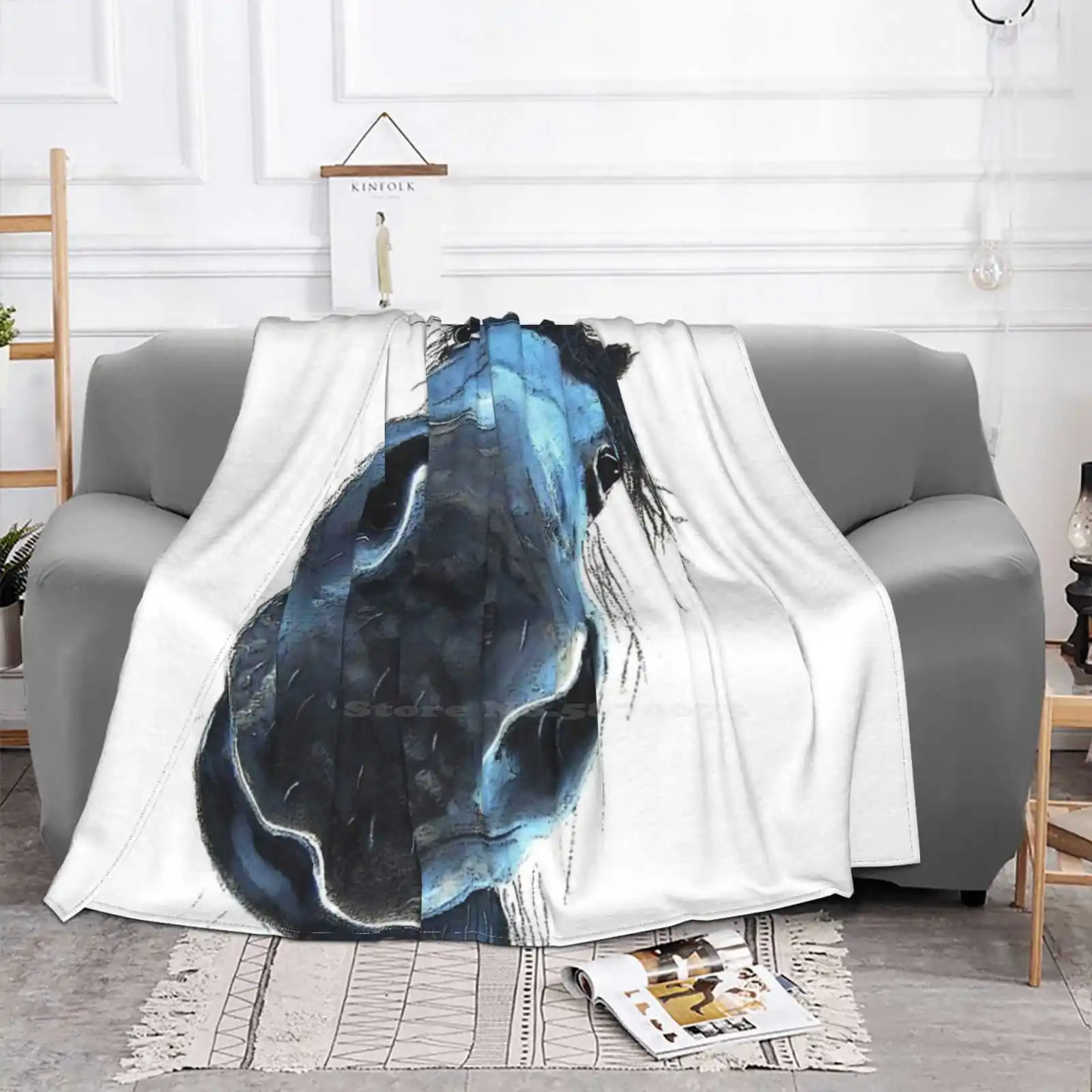 Horse Print ' Happy Burt ' By Shirley Macarthur Creative Design Light Thin Soft Flannel Blanket Horse Art Equestrian Art Riding