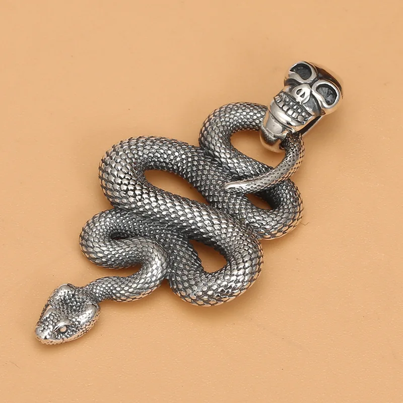 European and americans925 sterling silver python plate snake pendant skull retrofashionstylish trendy men and women pendant