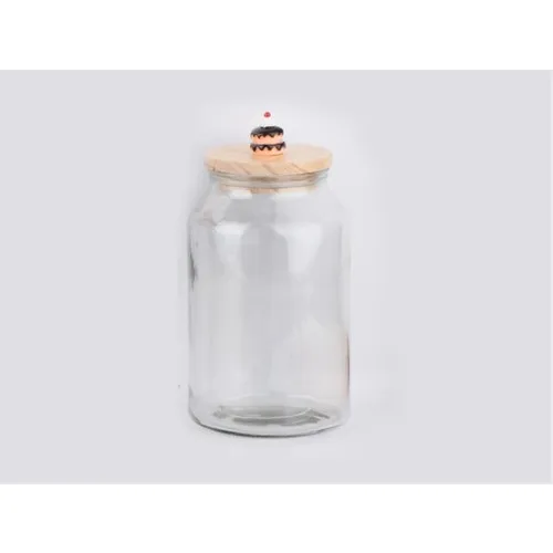 Zücev Jar 16x31 cm With Wooden Lid Single Simple Glass Jar