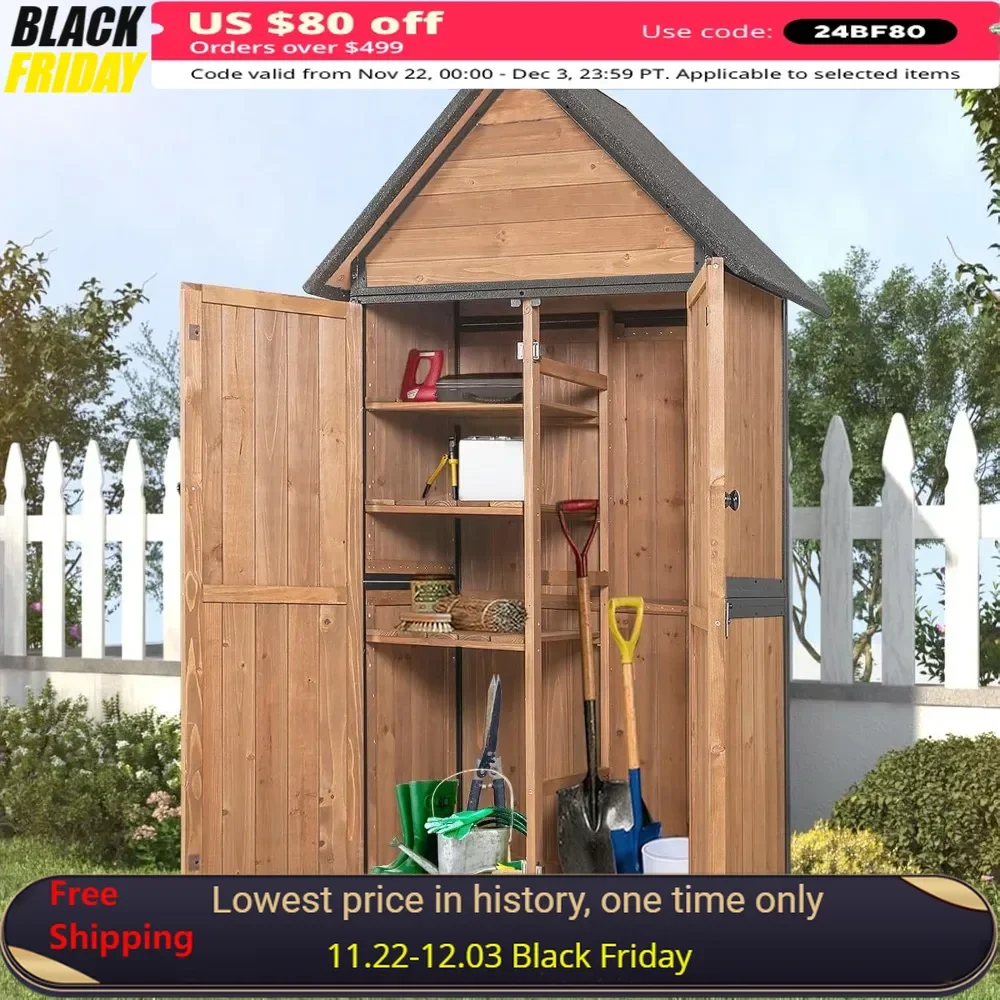 Outdoor Storage Shed with Floor, All Around Strong Metal Frame, Adjustable Shelfs, Wooden Garden Tool House