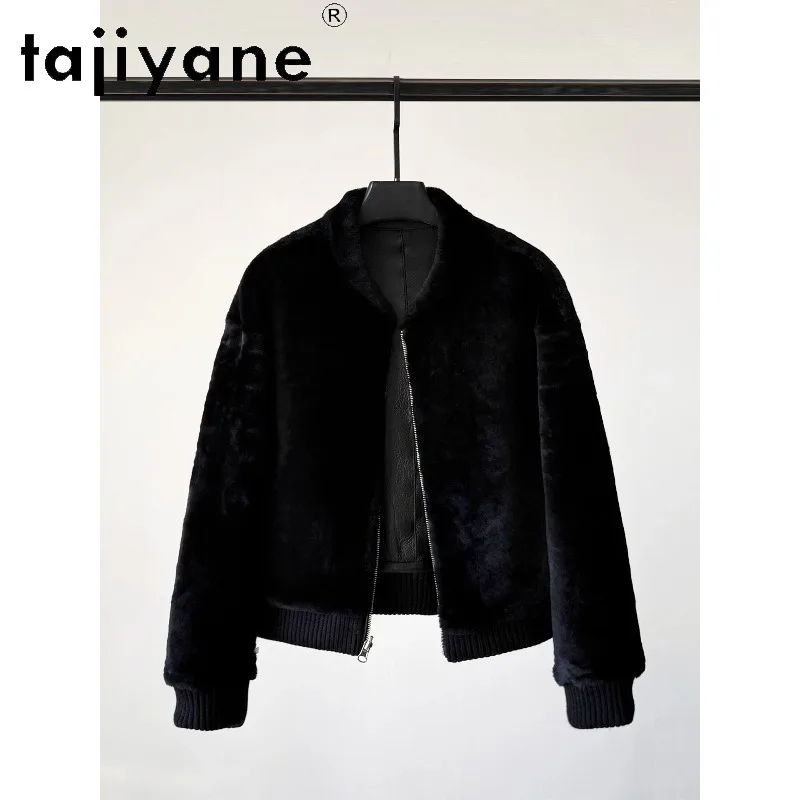 TAJIYANE Two-sided Sheep Shearling Coat Woman Real Fur Jacket Short Outerwear Mink Fur Collar Women's Leather Fur Coats Шуба New