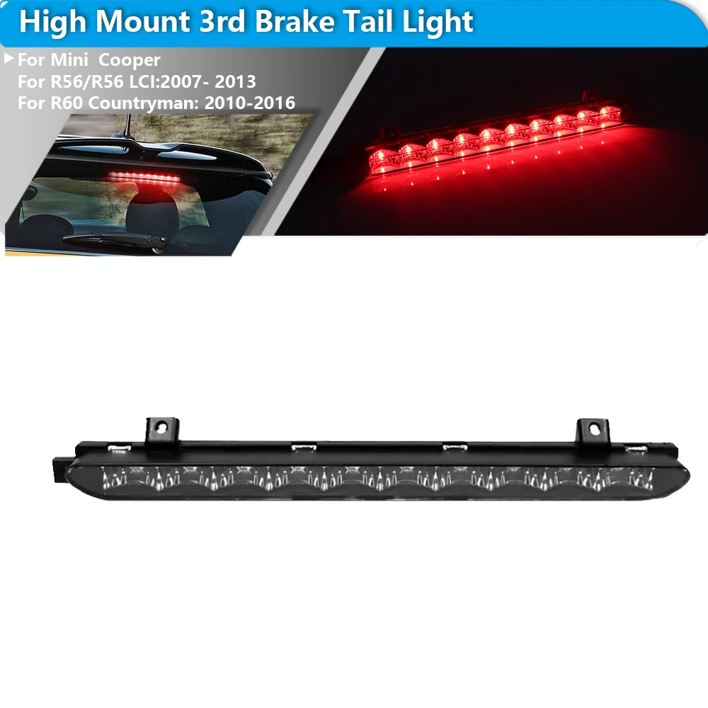 1pc Black Chrome/Red Lens Red LED 3rd Brake Lamp For MINI Cooper R56 R57 R58 R60 2007-2014 High Mount Brake Light