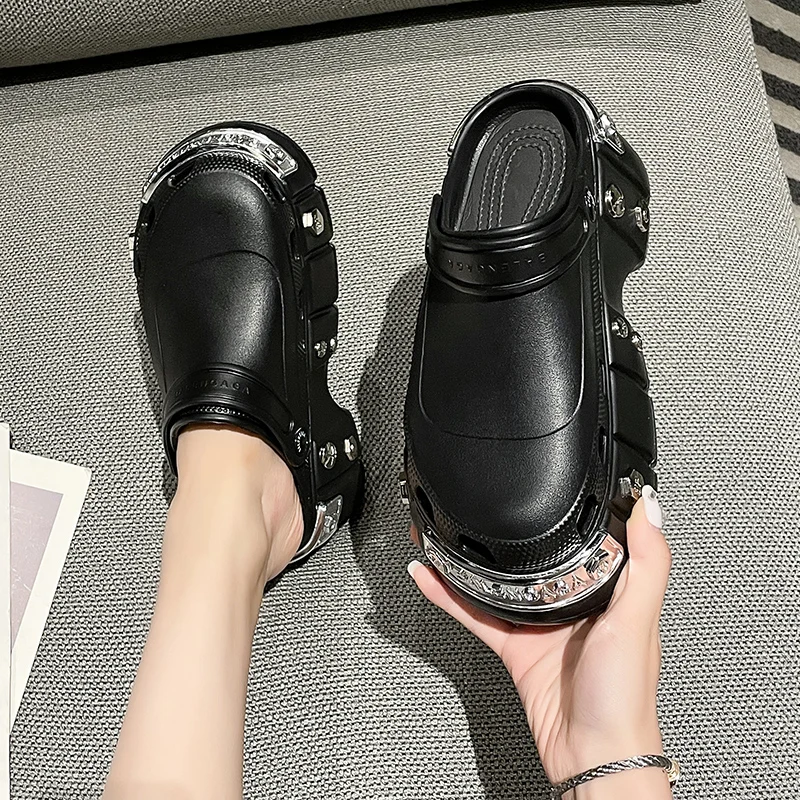 

Unisex Couple Platform Clogs Height Increasing Chunky Sole Breathable Summer Beach Non Slip Slippers