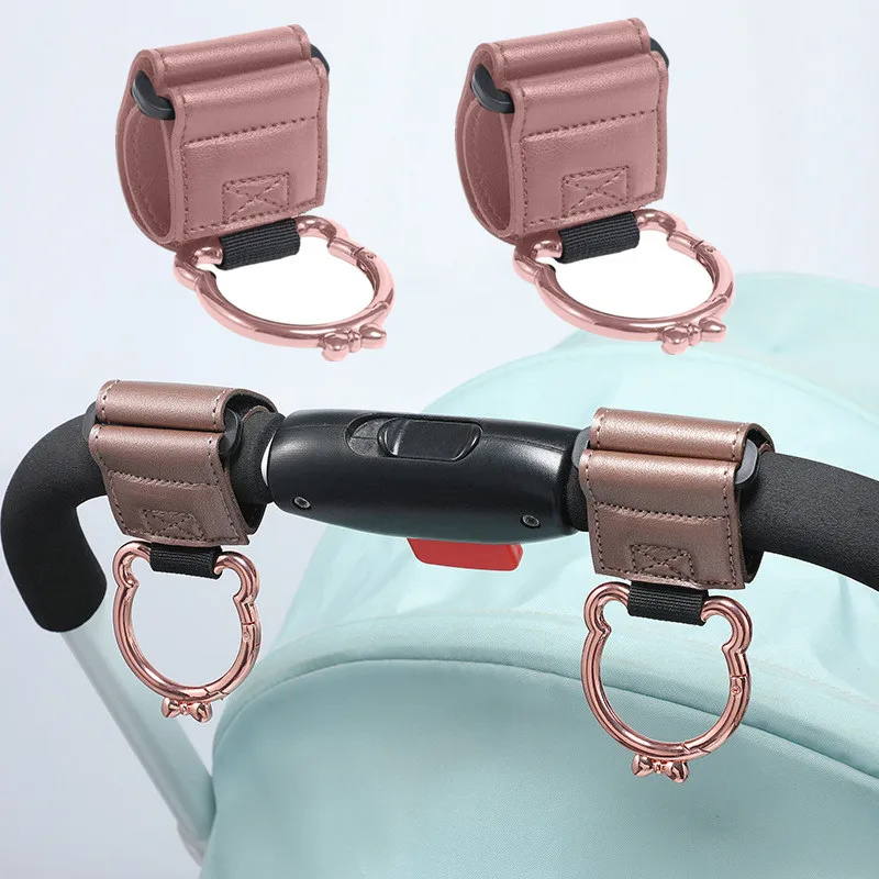 Picture 3: New 1/2 PCs PU Leather Baby Stroller Hooks Heavy-loaded Leather Pram Hanging Clips Pushchair Hanging Bag Hook with Carabiner