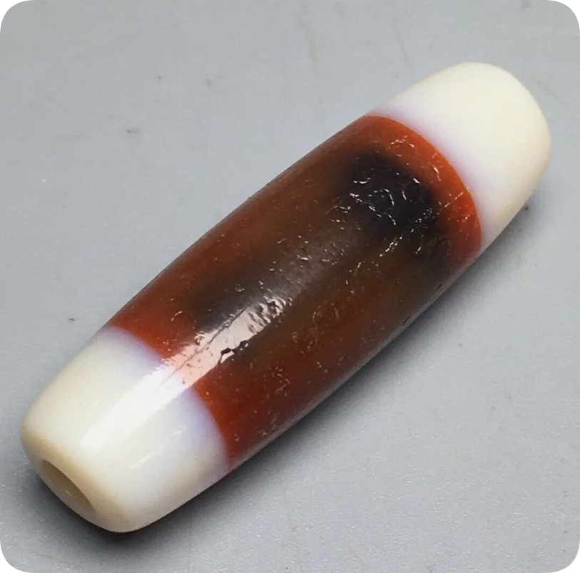 Rare Tibetan Old Oily Agate Dzi *Line* Bead Pendant 38mm S1104