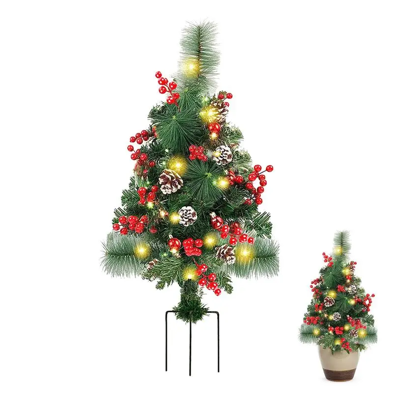 

Christmas Tree Stake Lights Battery Powered Pathway Decoration With 20 LEDs Christmas Decoration With Berries And Pine Cones For