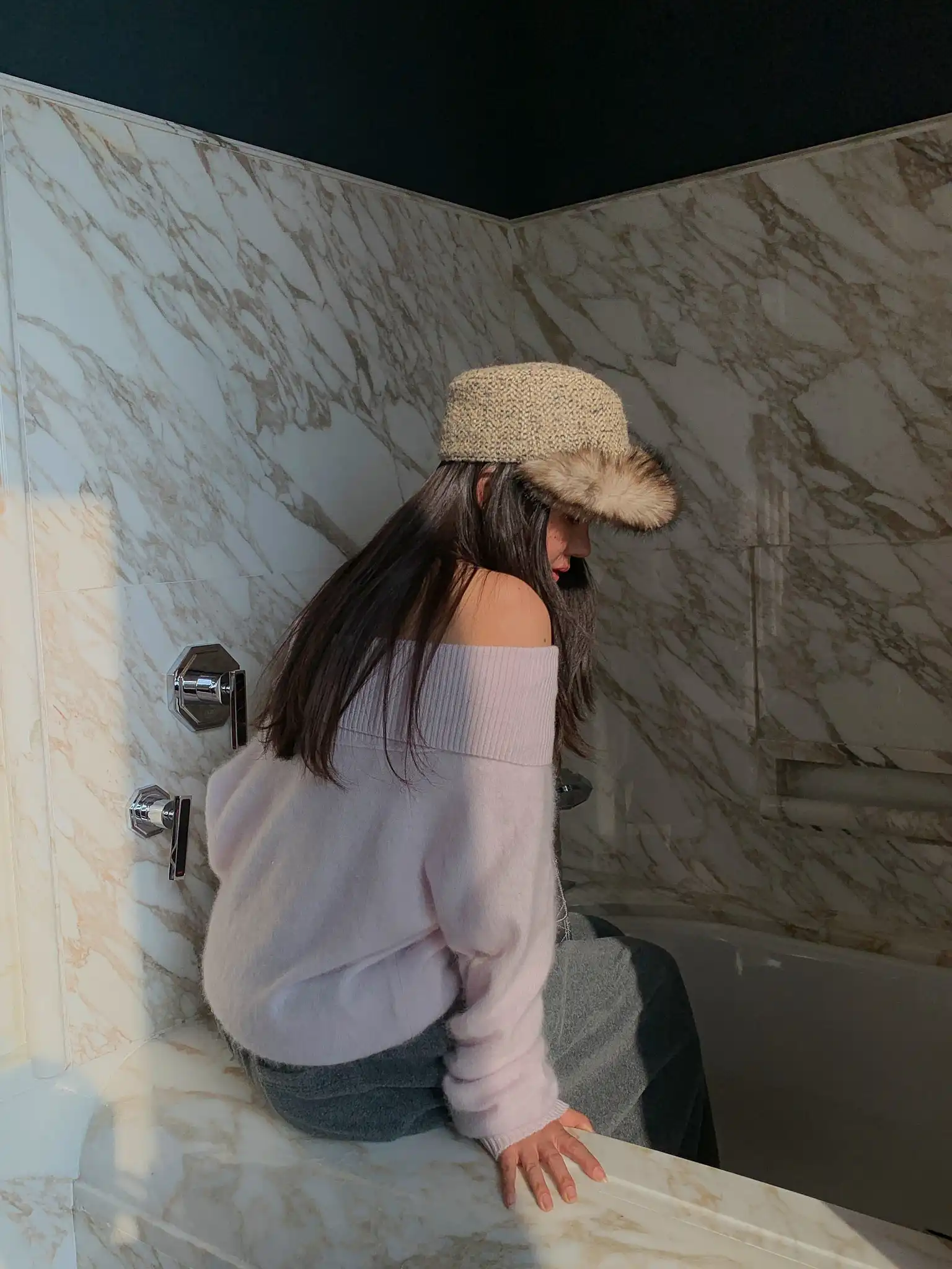 LILUOP 00% Wool Double-Sided oulder Knitted Sweater Loose Sexy Sle for Women Winter Thi Long Sve Casual Top