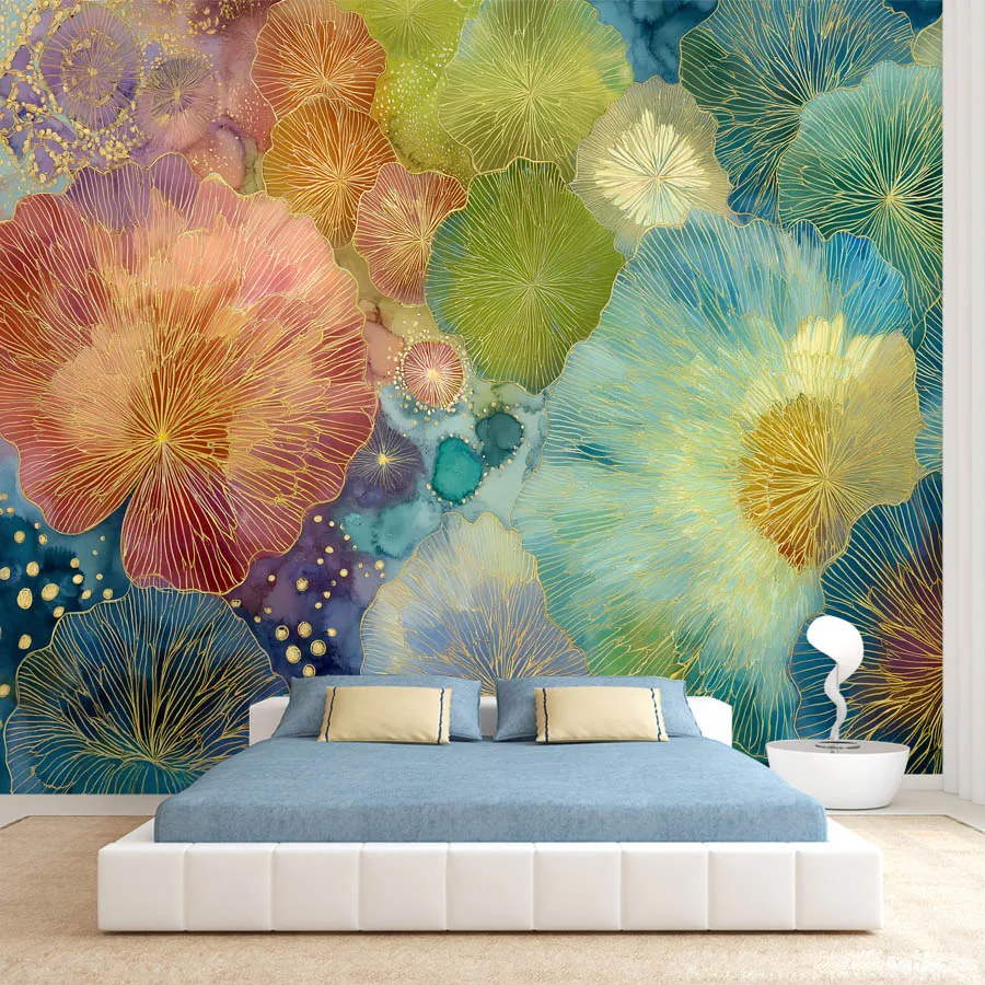 15+ Girly Peel and Stick Optional Wallpaper for Living Room Walls Home Decor Botanical Gold Accent Organic Form Renovation Mural