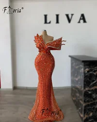 Elegant Orange Prom Dress Beads Crystal Appliques 3D Formal Evening Gown Customized Cocktail robes longues soirées élégante 2025