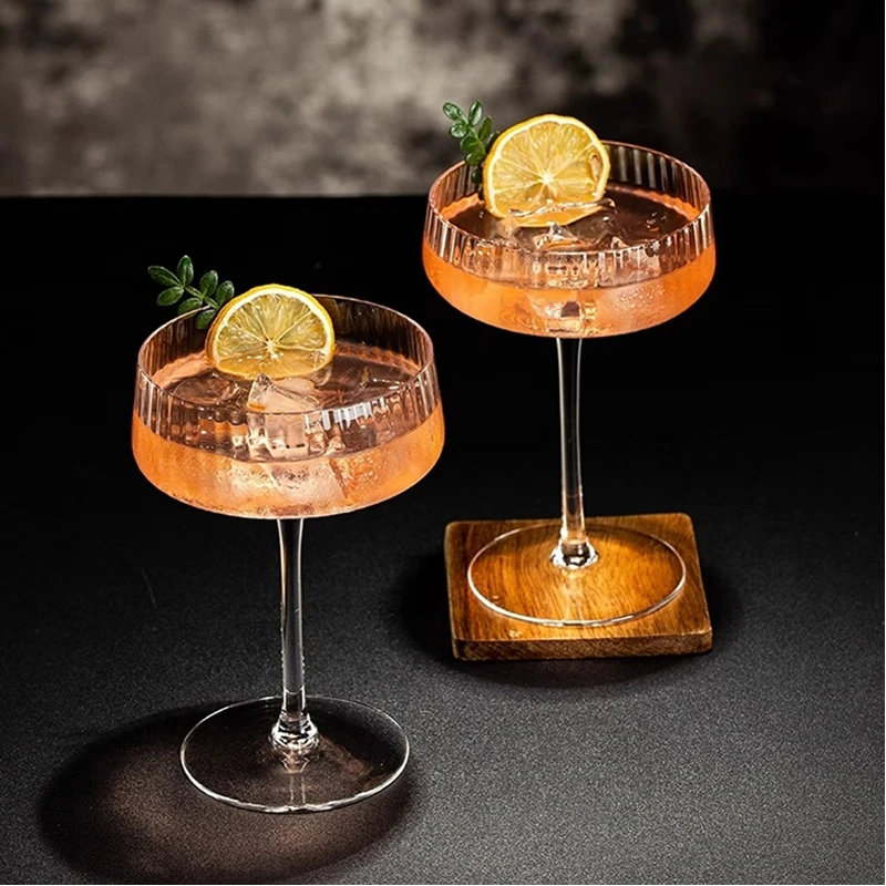 Japanese Style Vertical Pattern Cocktail Glasses Cups Cross-cut Martini Glass Cup Creative Champagne Tall Tower Glass Cups