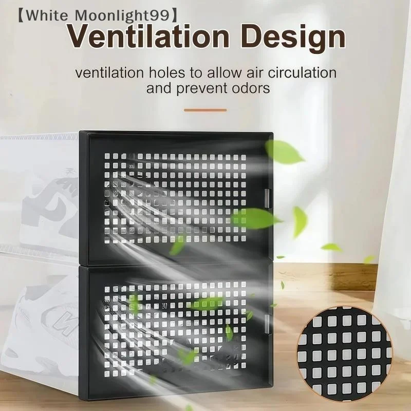 〔White〕Shoe Box Organizer, Clear Stackable Plastic Storage For Sneakers, Dust-Proof Design To Keep Shoes Visible & Protected