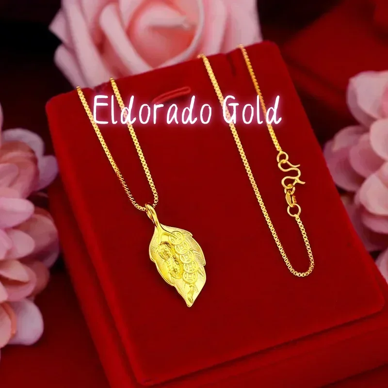 

Eldorado Gold 9999 real gold 24K yellow gold Peanut Leaf Necklace One Leaf Wealth Necklace real gold jewelry