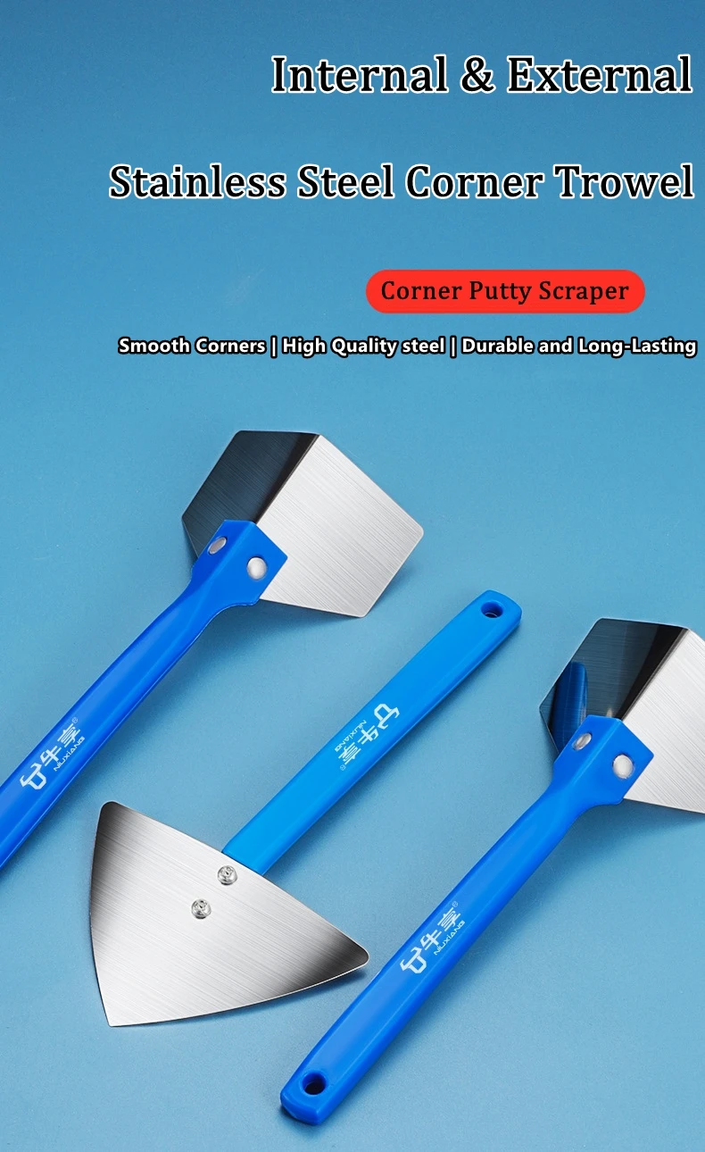 Stainless Steel Spatula Sealing Tools Corner Trowel Plastic Handle Trowel Painting Putty Internal External Corner Putty Scraper